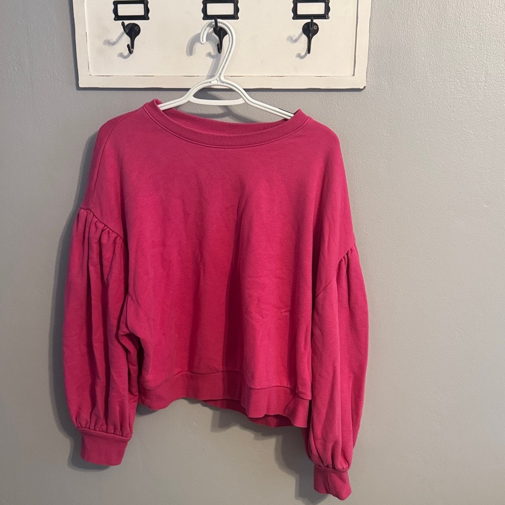Women's Pink balloon sleeve crew